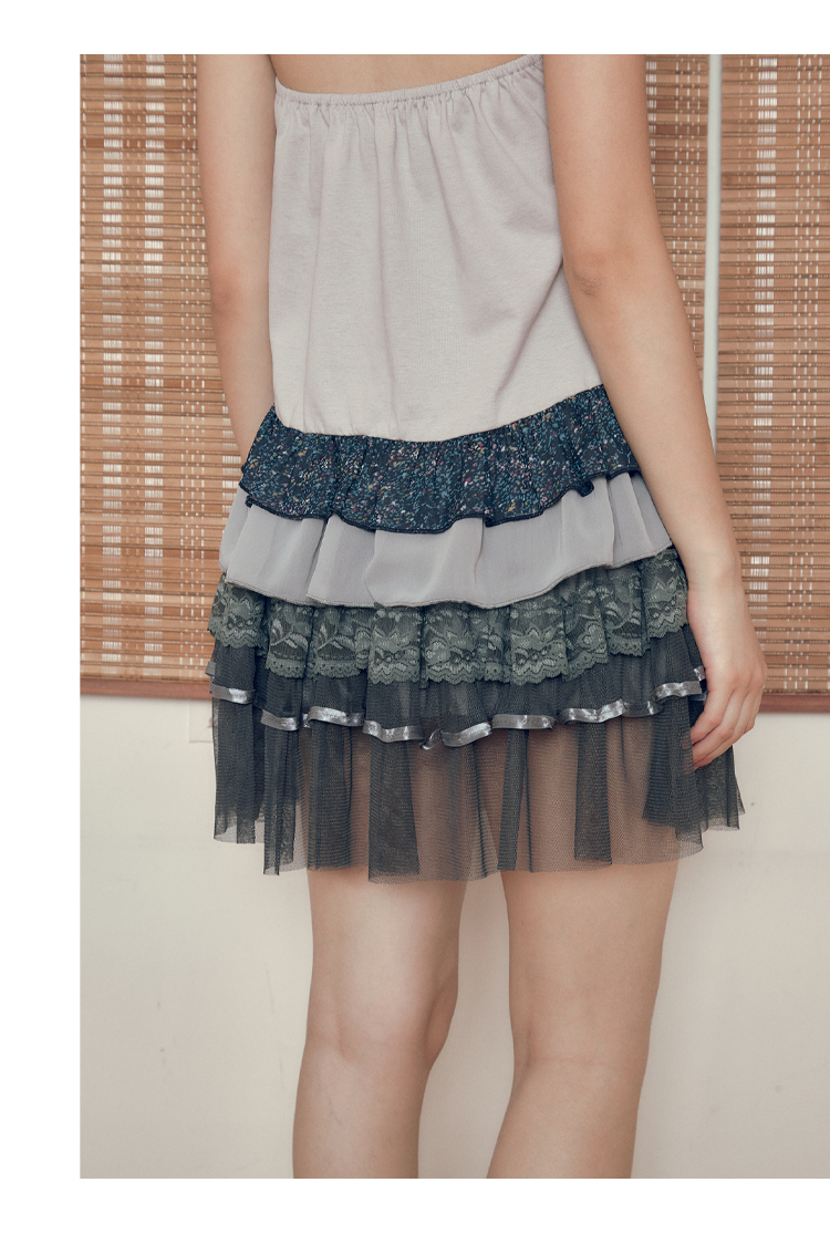 Leele Floral Lace Trim Halter Skirt Set - Skirt