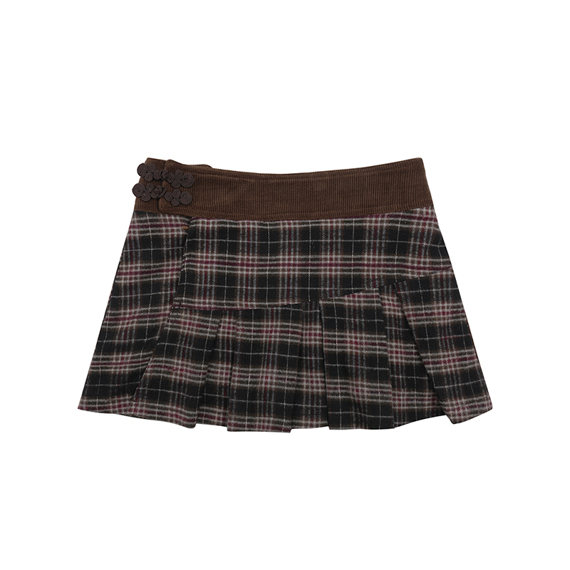 Leele Coffee Brown Chinese Knot Pleated Skirt
