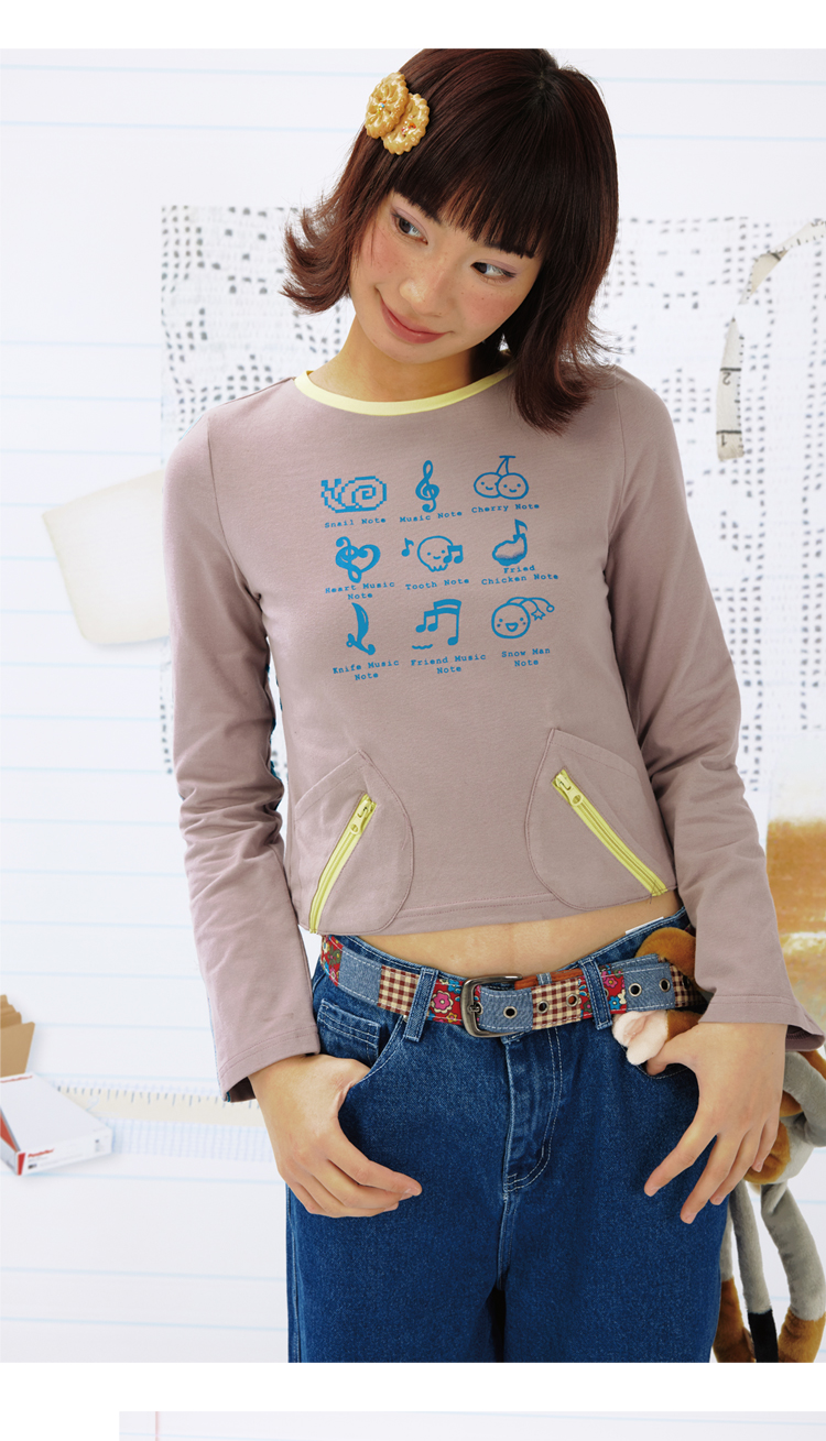 Leele Music Note Foam Print Graphic T-shirt