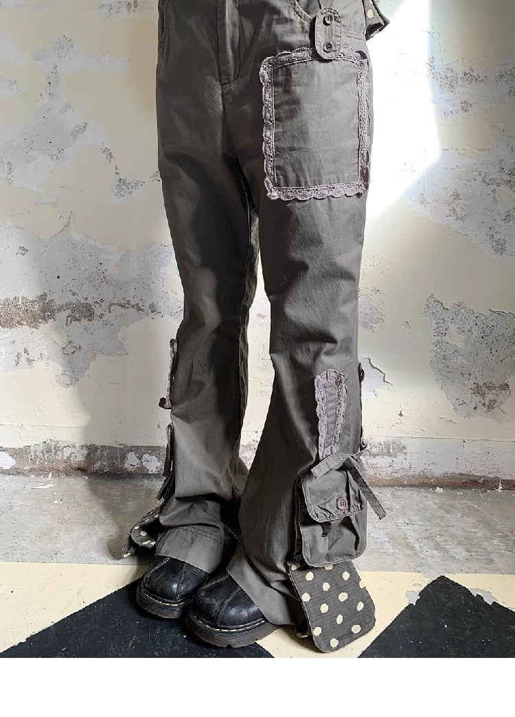 Leele Taupe Layered Lace Washed Pants