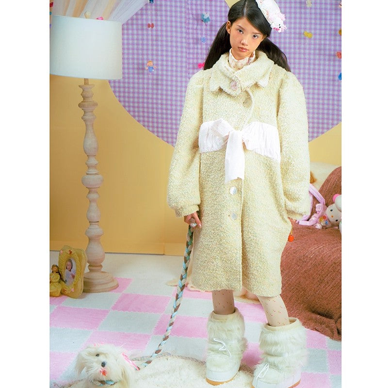Leele Colorful Star Wool Blend Belted Coat