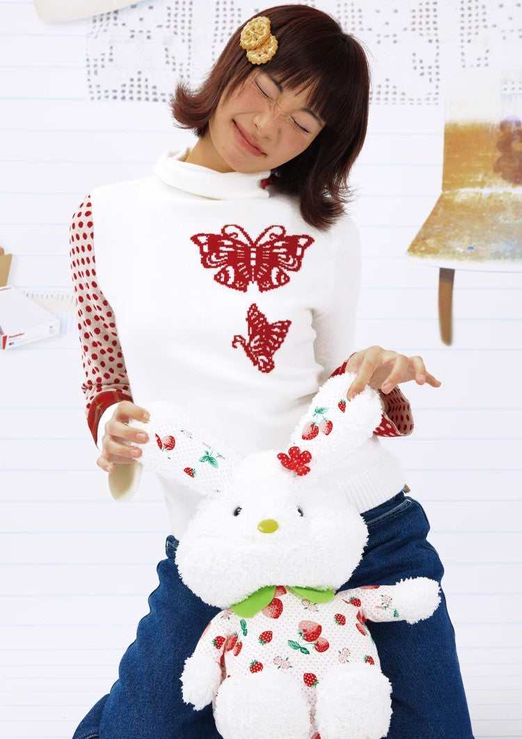 Leele Butterfly Paper-Cut Mandarin Collar Sweater