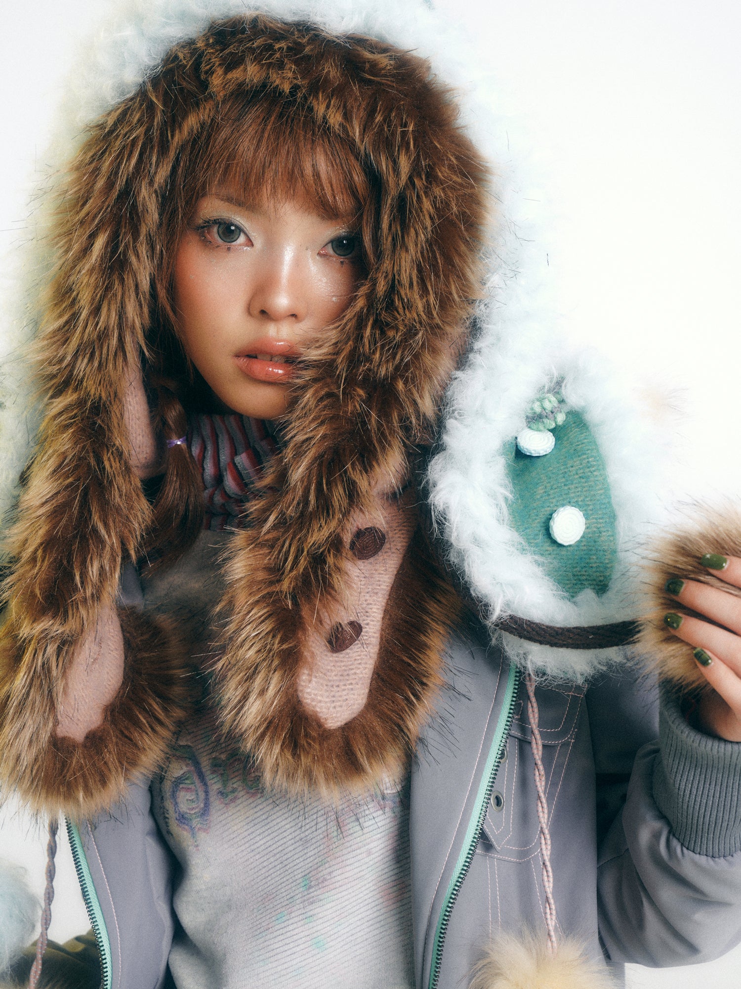 SassyLove Knit Pom-Pom Earflap & Scarf