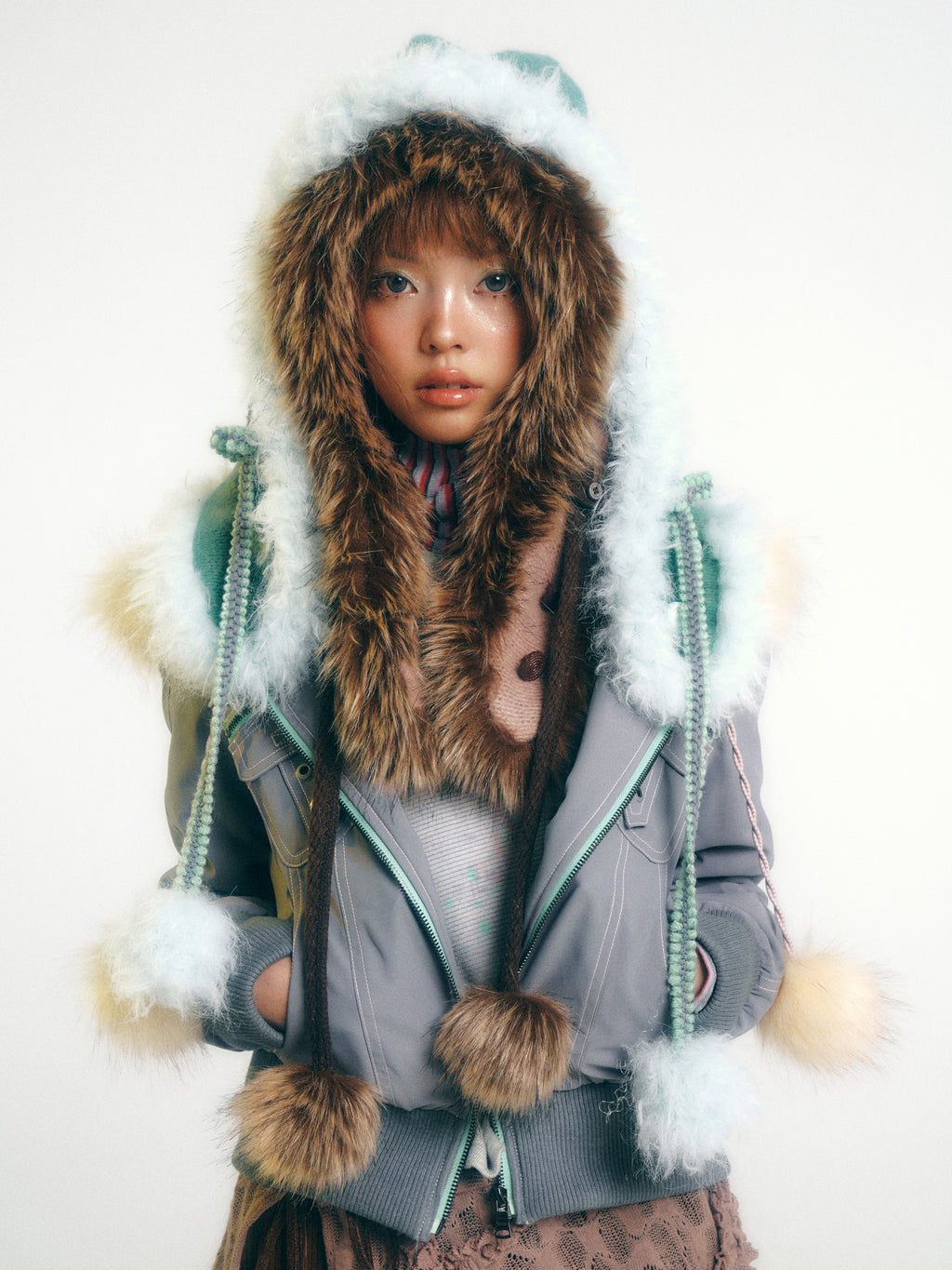 SassyLove Knit Pom-Pom Earflap & Scarf