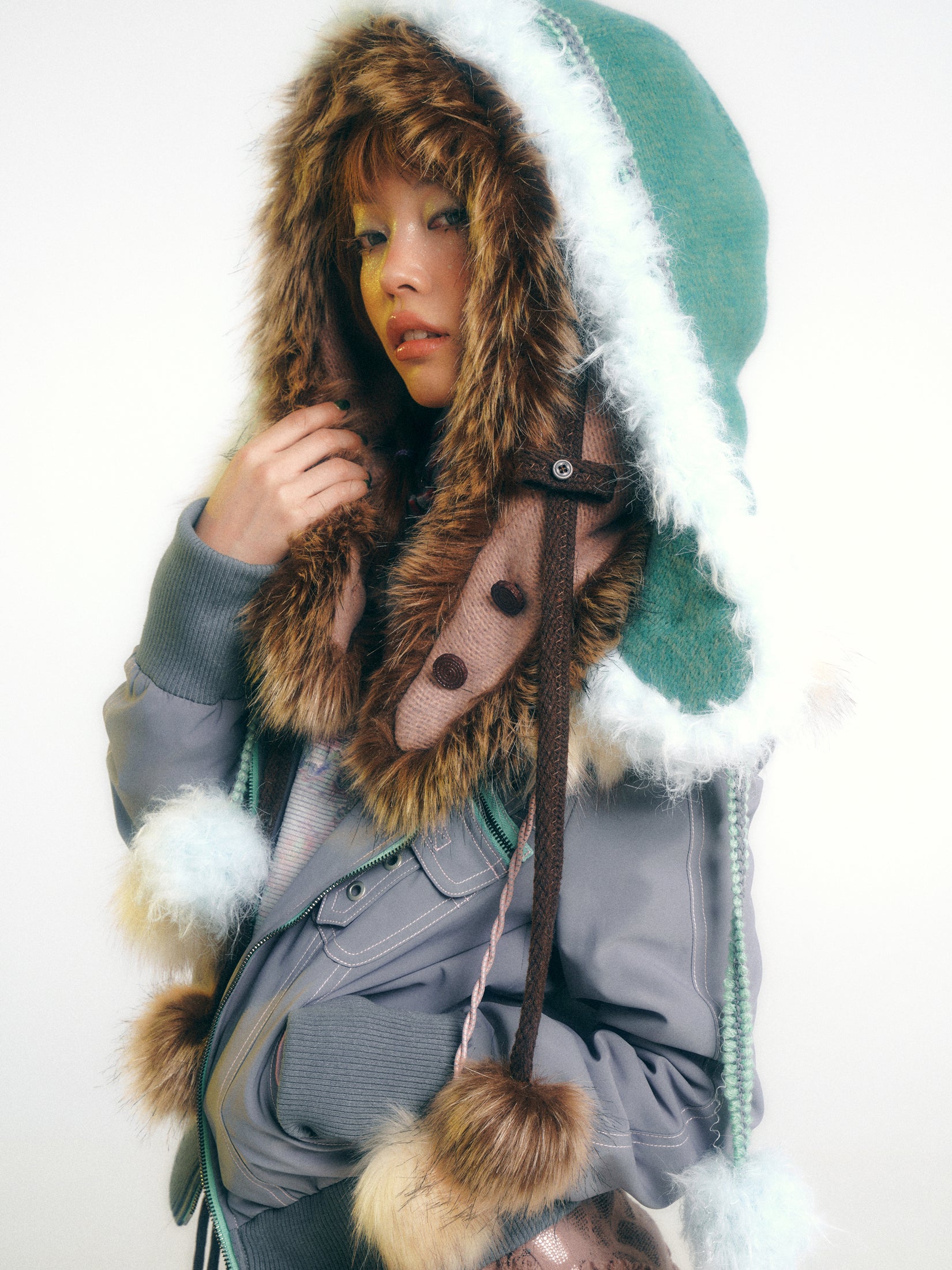 SassyLove Knit Pom-Pom Earflap & Scarf