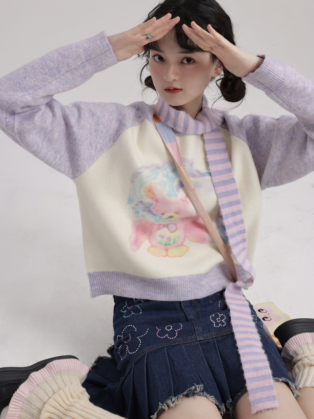 Kaixin Hostel Cute Illustration Color-Block Sweater