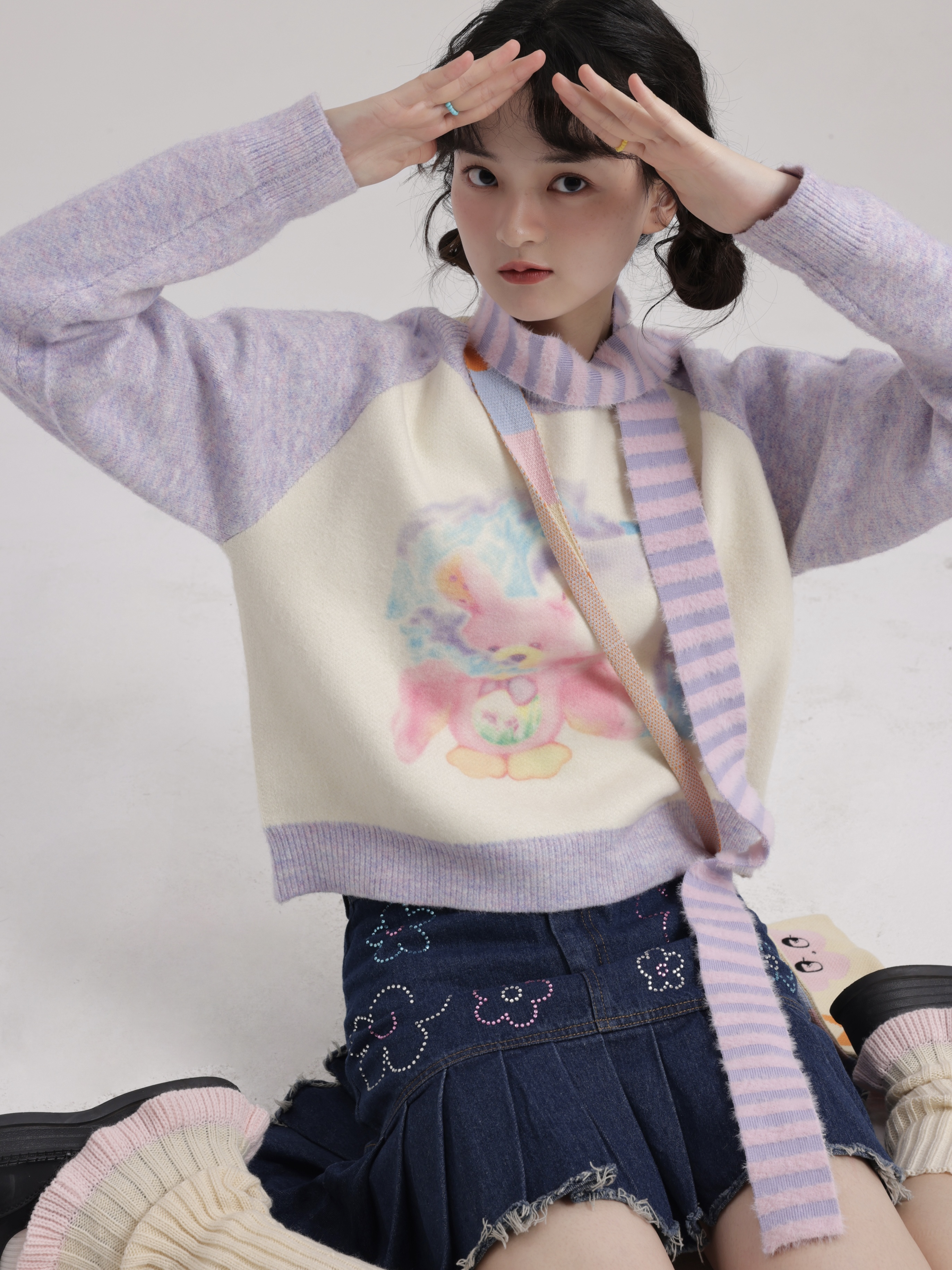Kaixin Hostel Cute Illustration Color-Block Sweater
