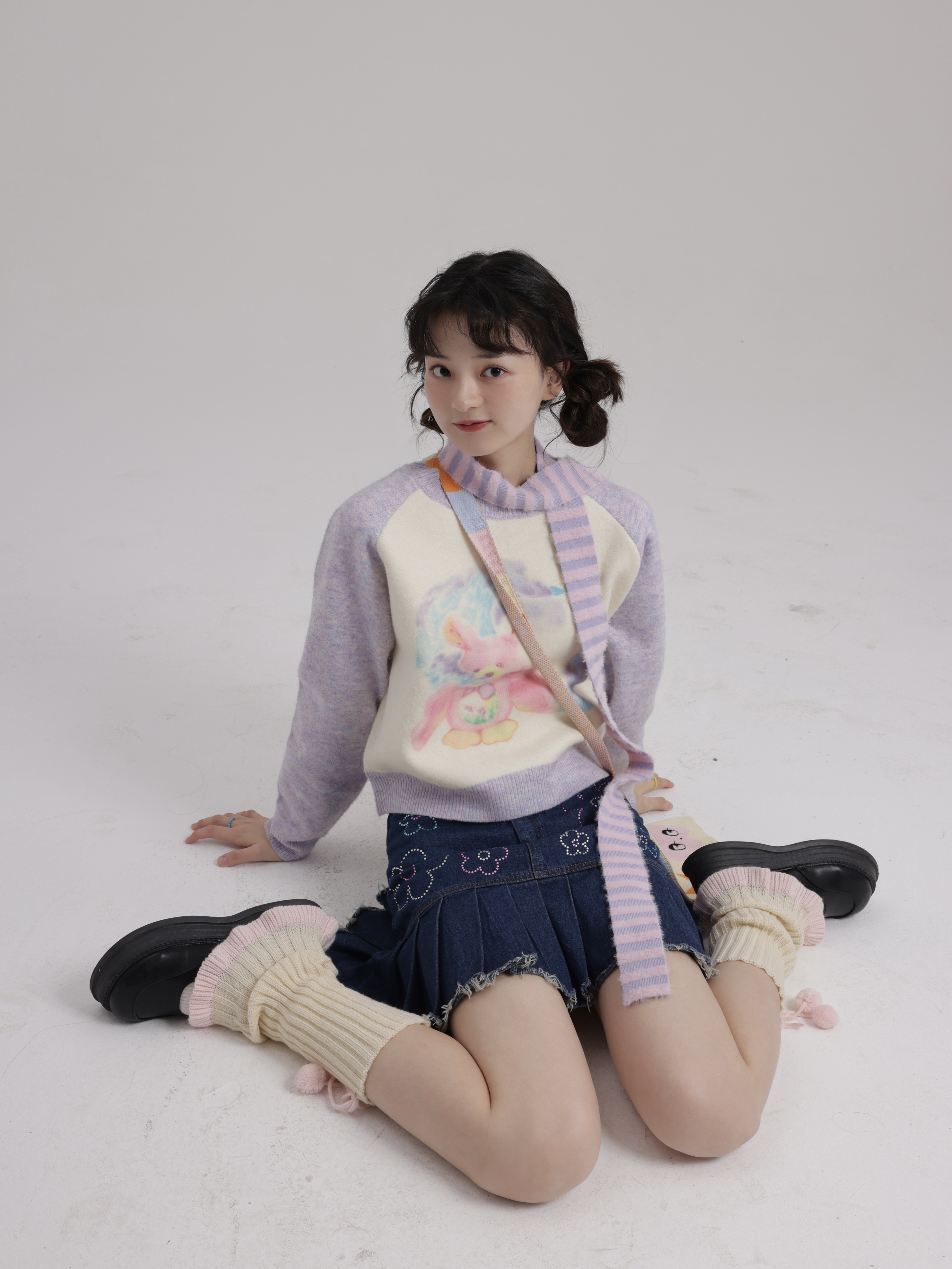 Kaixin Hostel Cute Illustration Color-Block Sweater