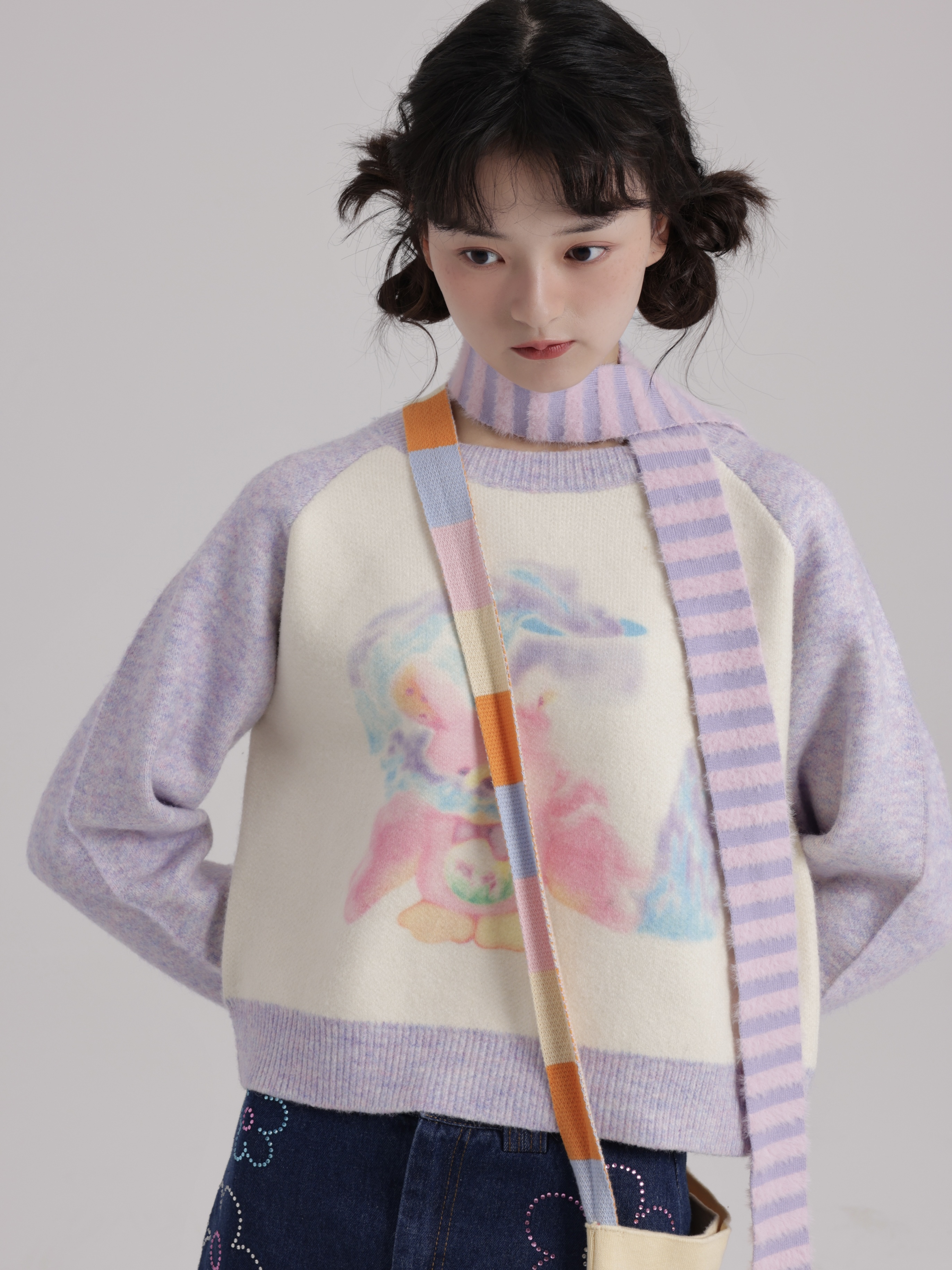 Kaixin Hostel Cute Illustration Color-Block Sweater