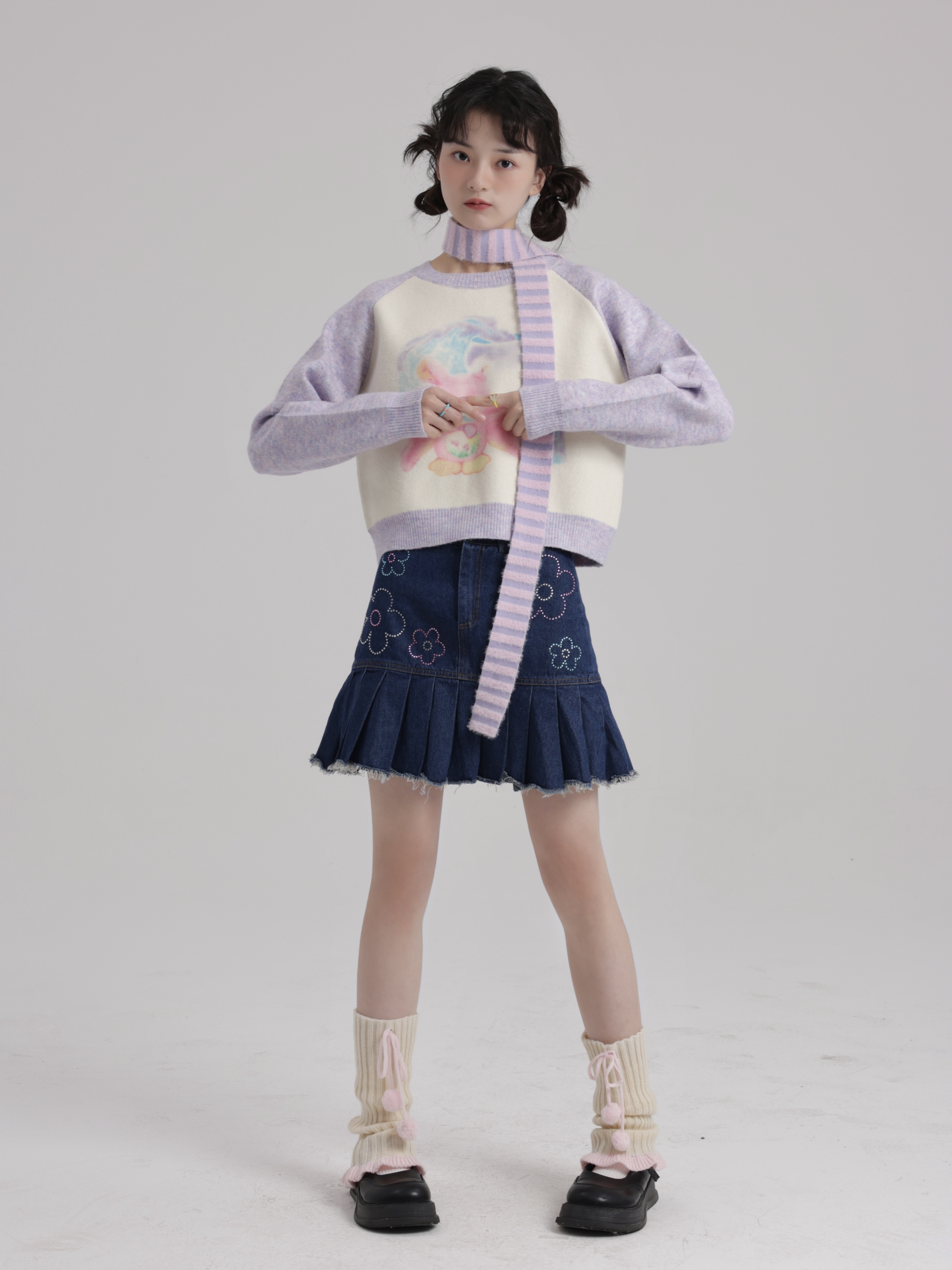 Kaixin Hostel Cute Illustration Color-Block Sweater