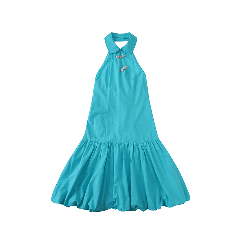 Leele Mint Blue-Green Mandarin Collar Sleeveless Dress