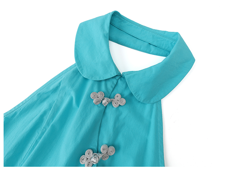 Leele Mint Blue-Green Mandarin Collar Sleeveless Dress