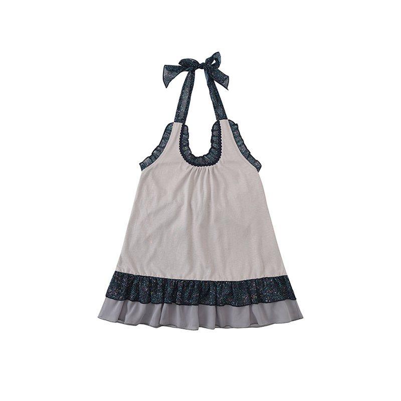 Leele Floral Lace Trim Halter Skirt Set - Top
