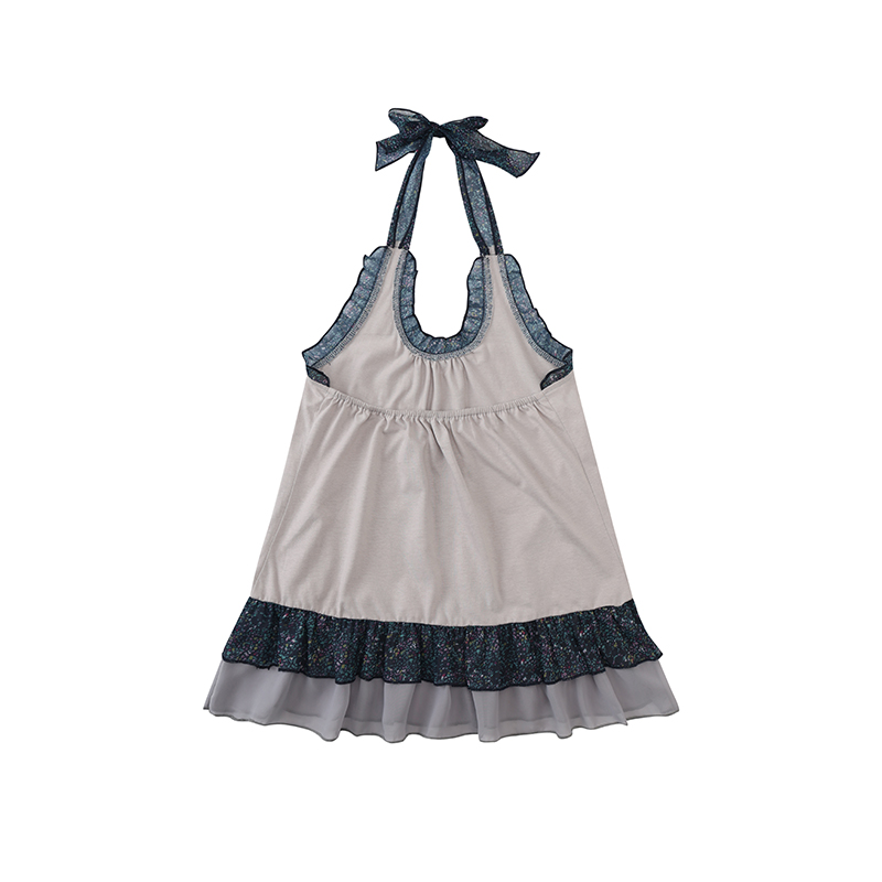 Leele Floral Lace Trim Halter Skirt Set - Top