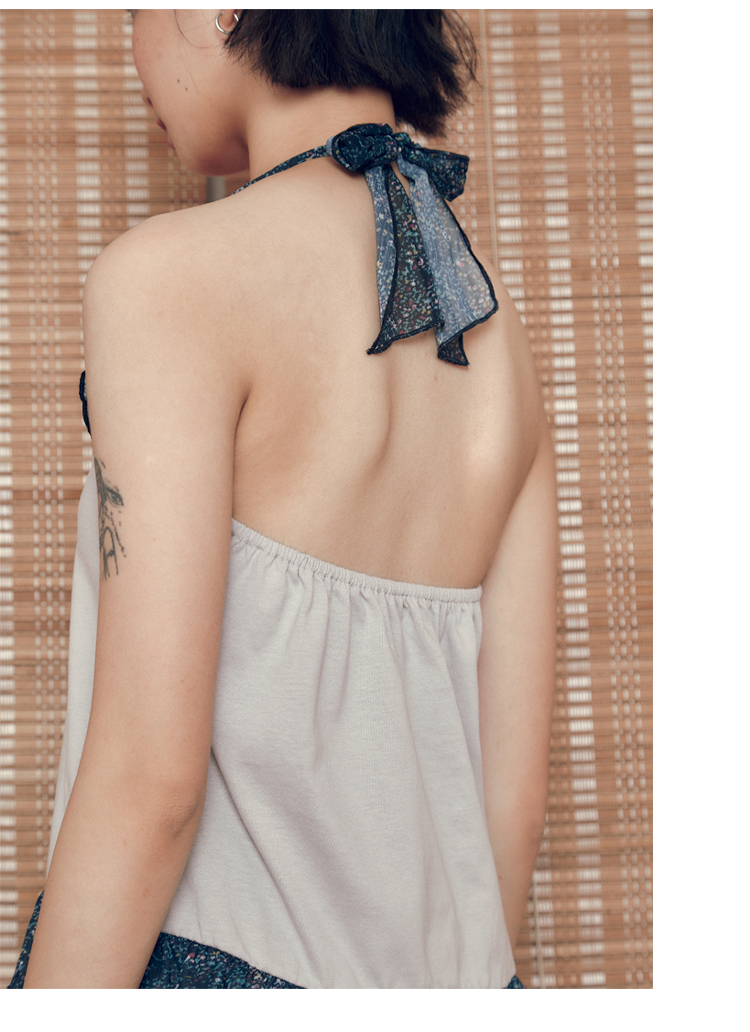 Leele Floral Lace Trim Halter Skirt Set - Top