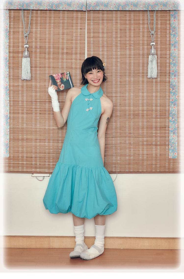 Leele Mint Blue-Green Mandarin Collar Sleeveless Dress