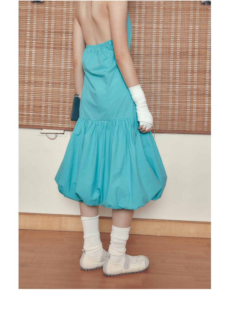 Leele Mint Blue-Green Mandarin Collar Sleeveless Dress
