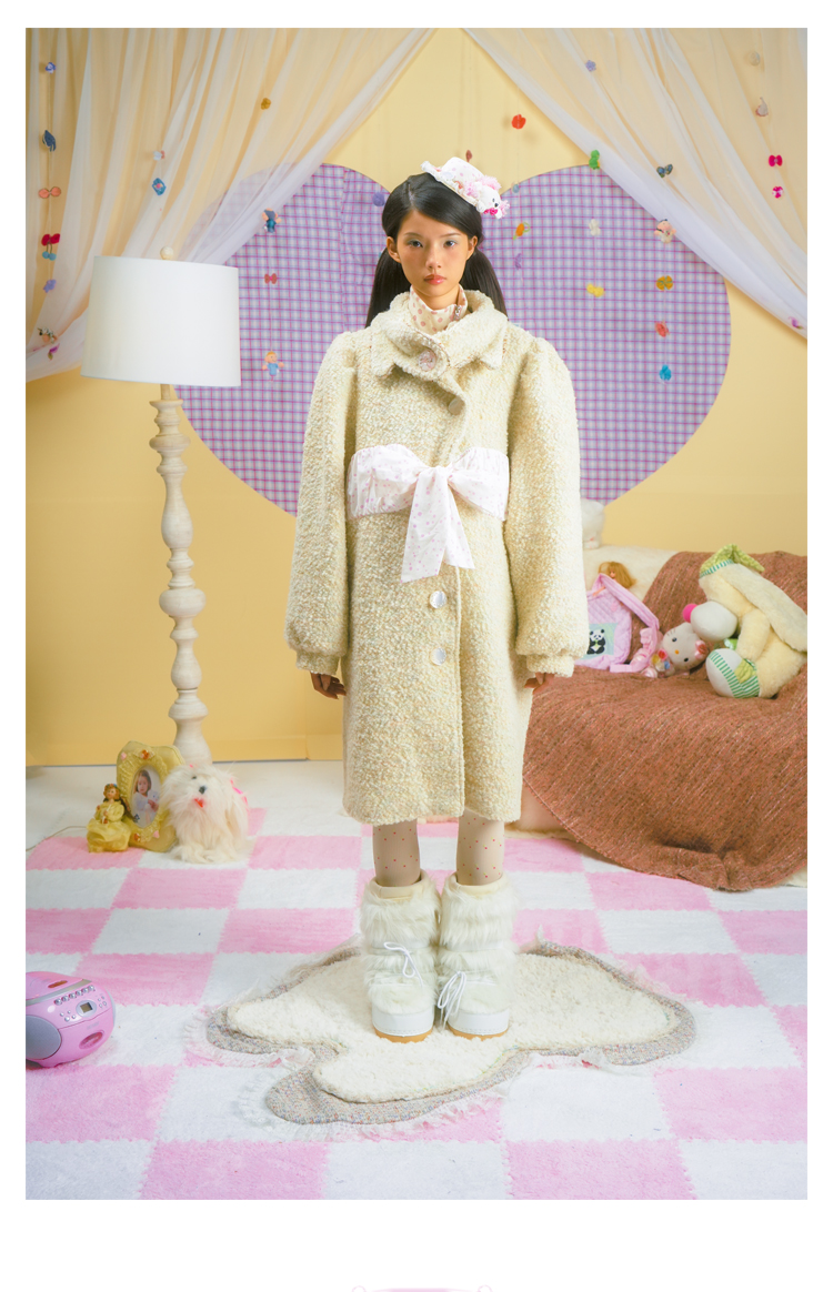 Leele Colorful Star Wool Blend Belted Coat