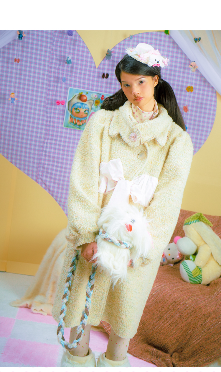 Leele Colorful Star Wool Blend Belted Coat