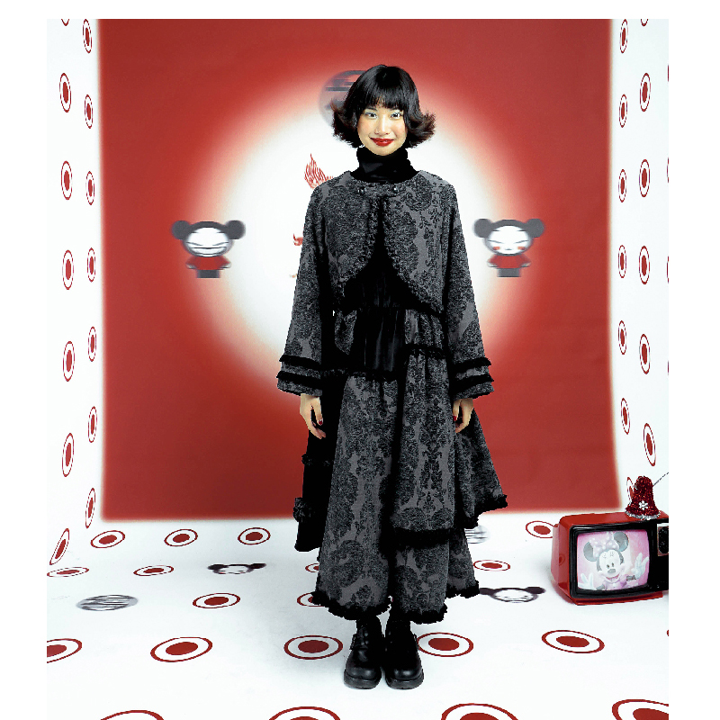 Leele 3D Embroidery Short Jacket & High Neck Dress Set - Dress
