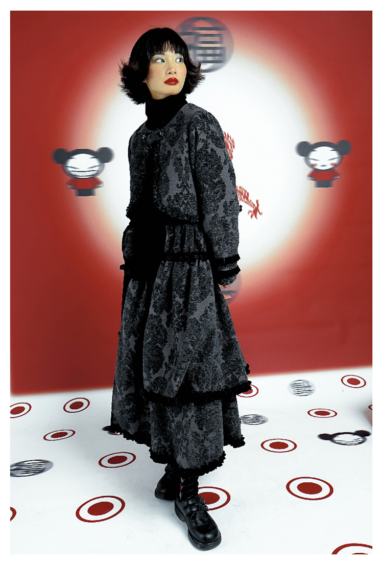 Leele 3D Embroidery Short Jacket & High Neck Dress Set - Dress