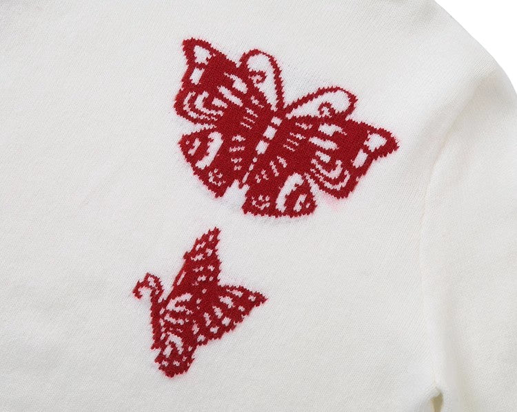 Leele Butterfly Paper-Cut Mandarin Collar Sweater