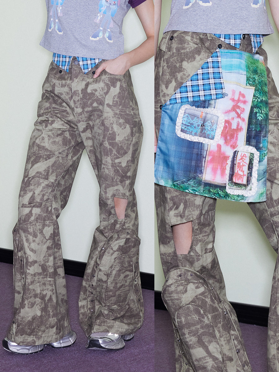 Lounge Spiral Wash Detachable Camo Flare Pants