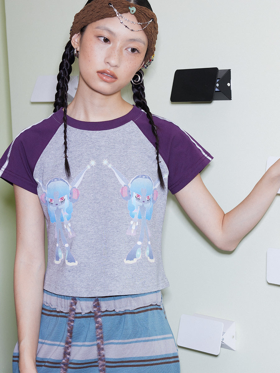 Lounge Retro Sweet-Crop Raglan Top