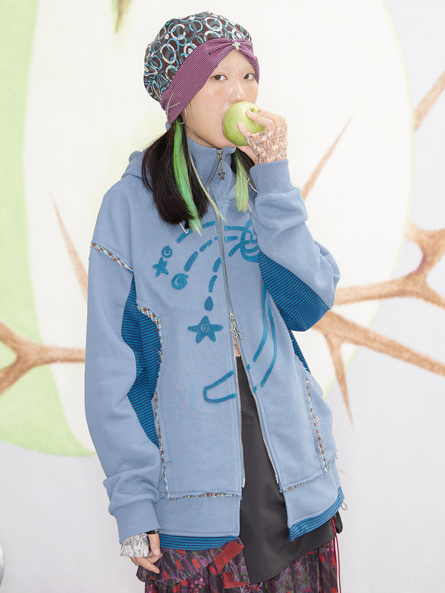Lounge Dusty Blue Star Swirl Toothbrush Embroidery Hoodie