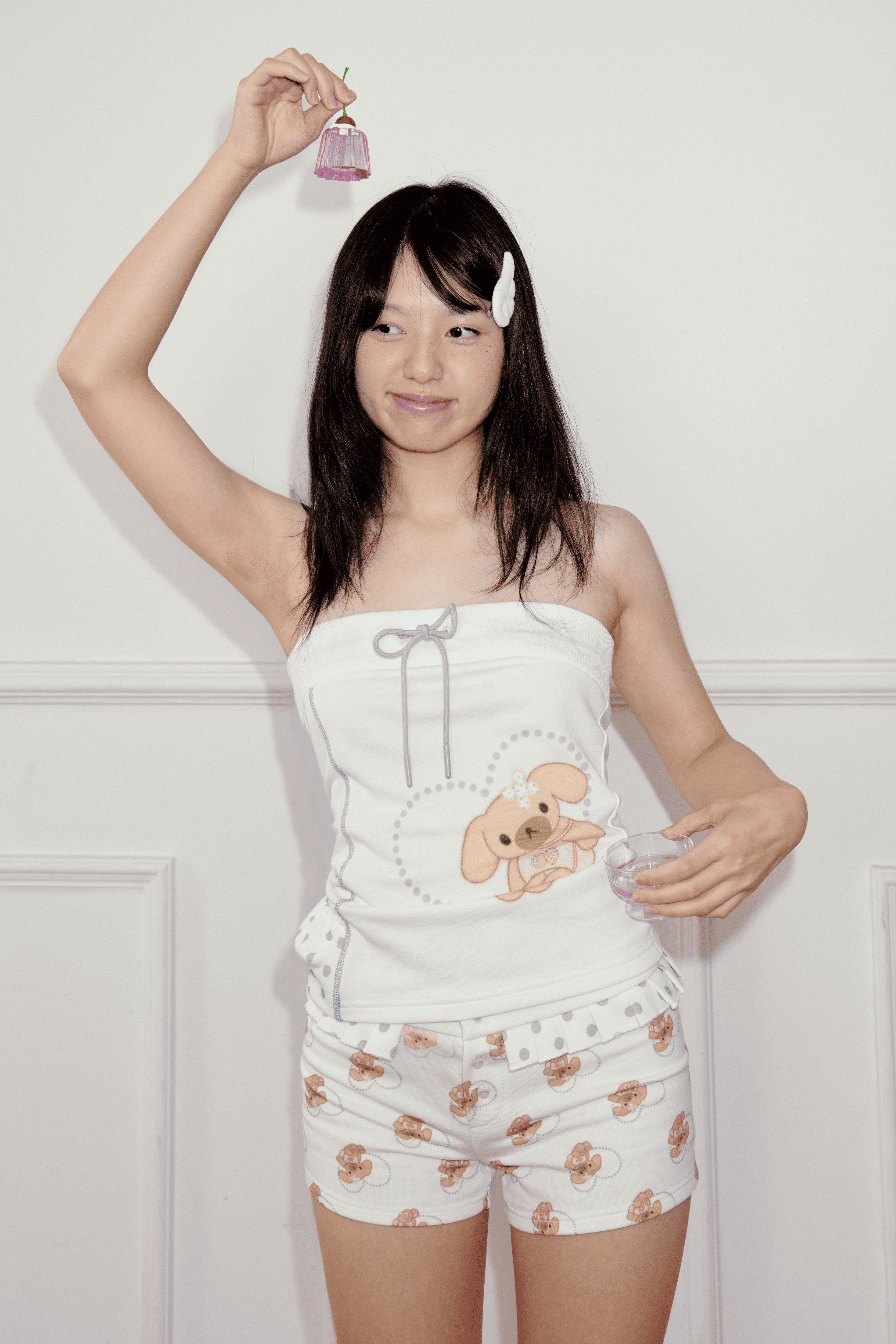 Ageha 25ss Teddy Dessert Set - Fitted Bustier Top