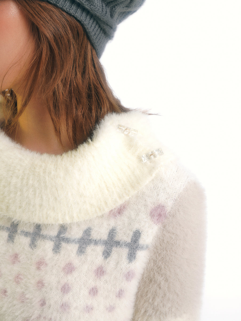 SassyLove Cream Graphic Print Faux Mink Knit Sweater