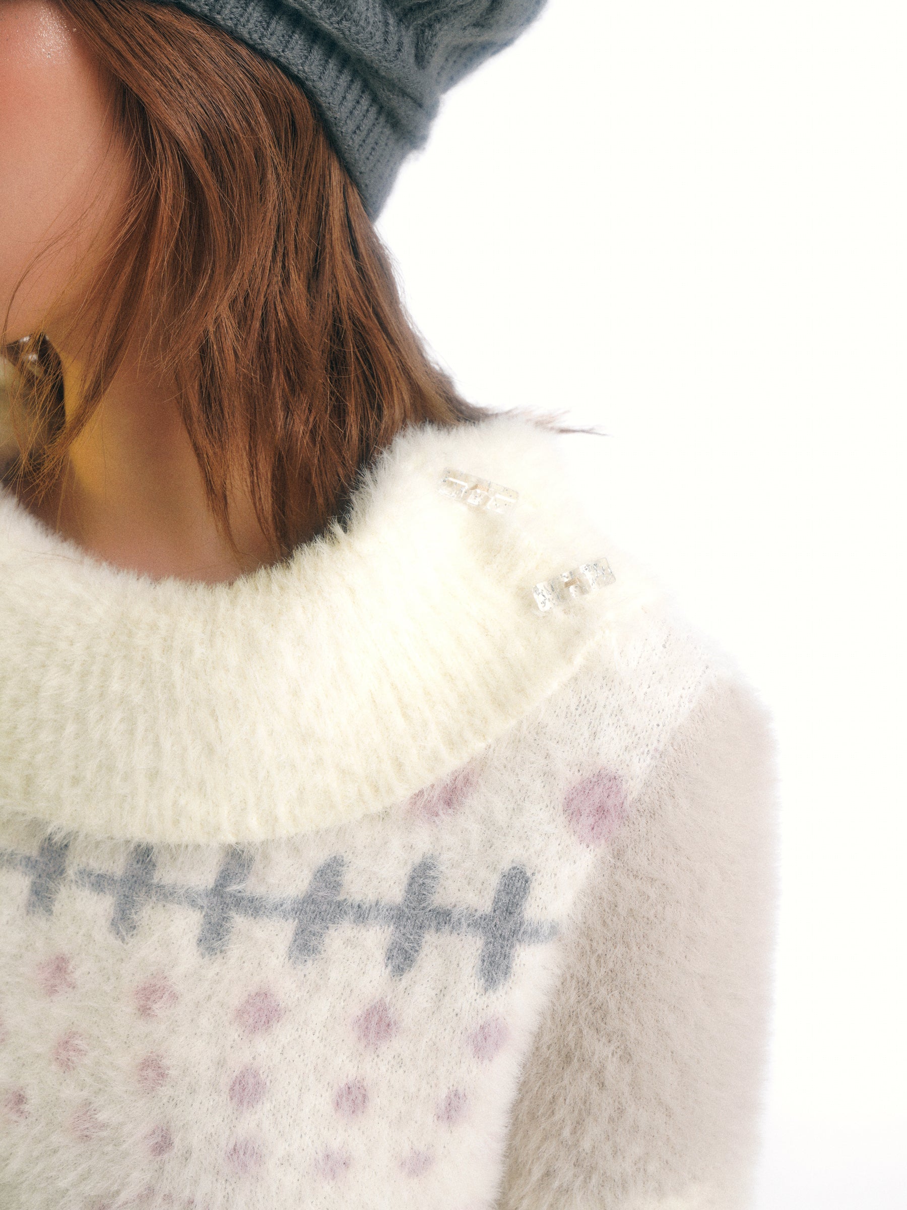 SassyLove Cream Graphic Print Faux Mink Knit Sweater