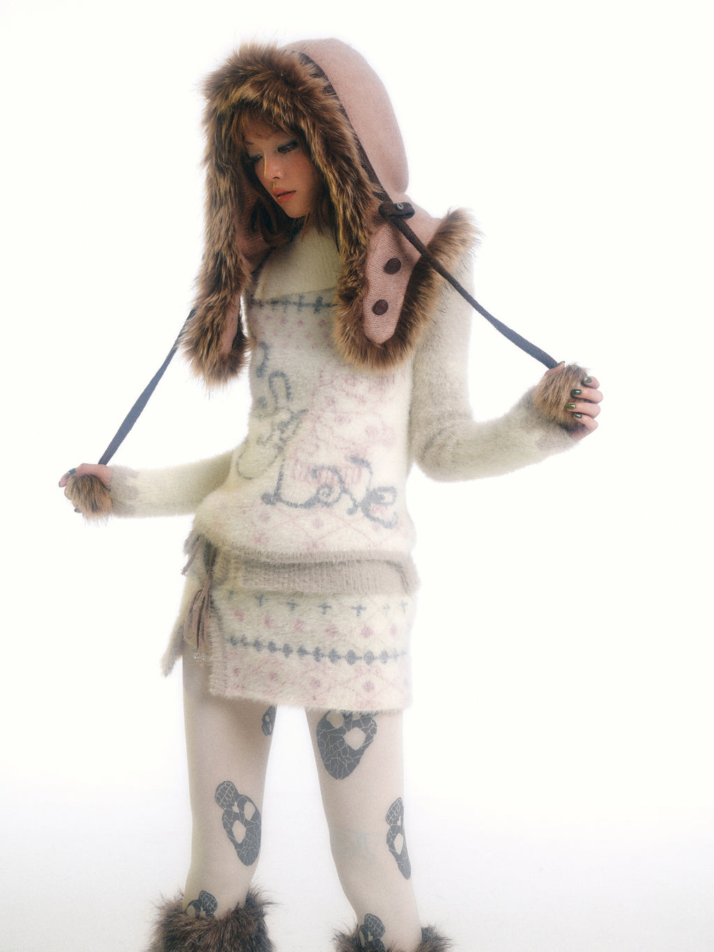 SassyLove Knit Pom-Pom Earflap & Scarf