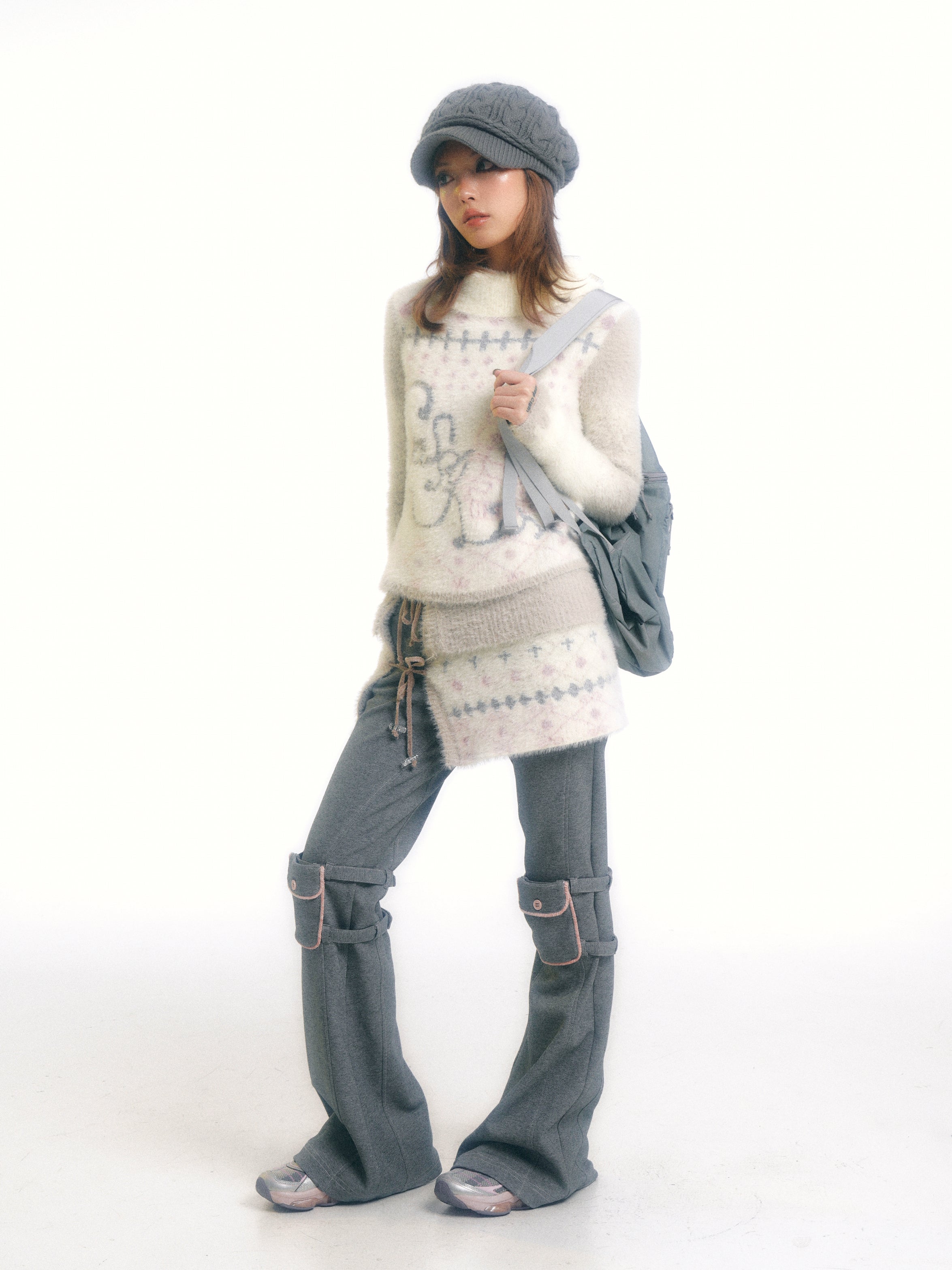 SassyLove Cream Graphic Print Faux Mink Knit Sweater