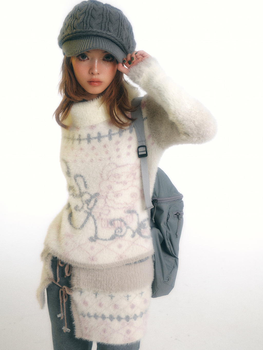 SassyLove Cream Graphic Print Faux Mink Knit Sweater