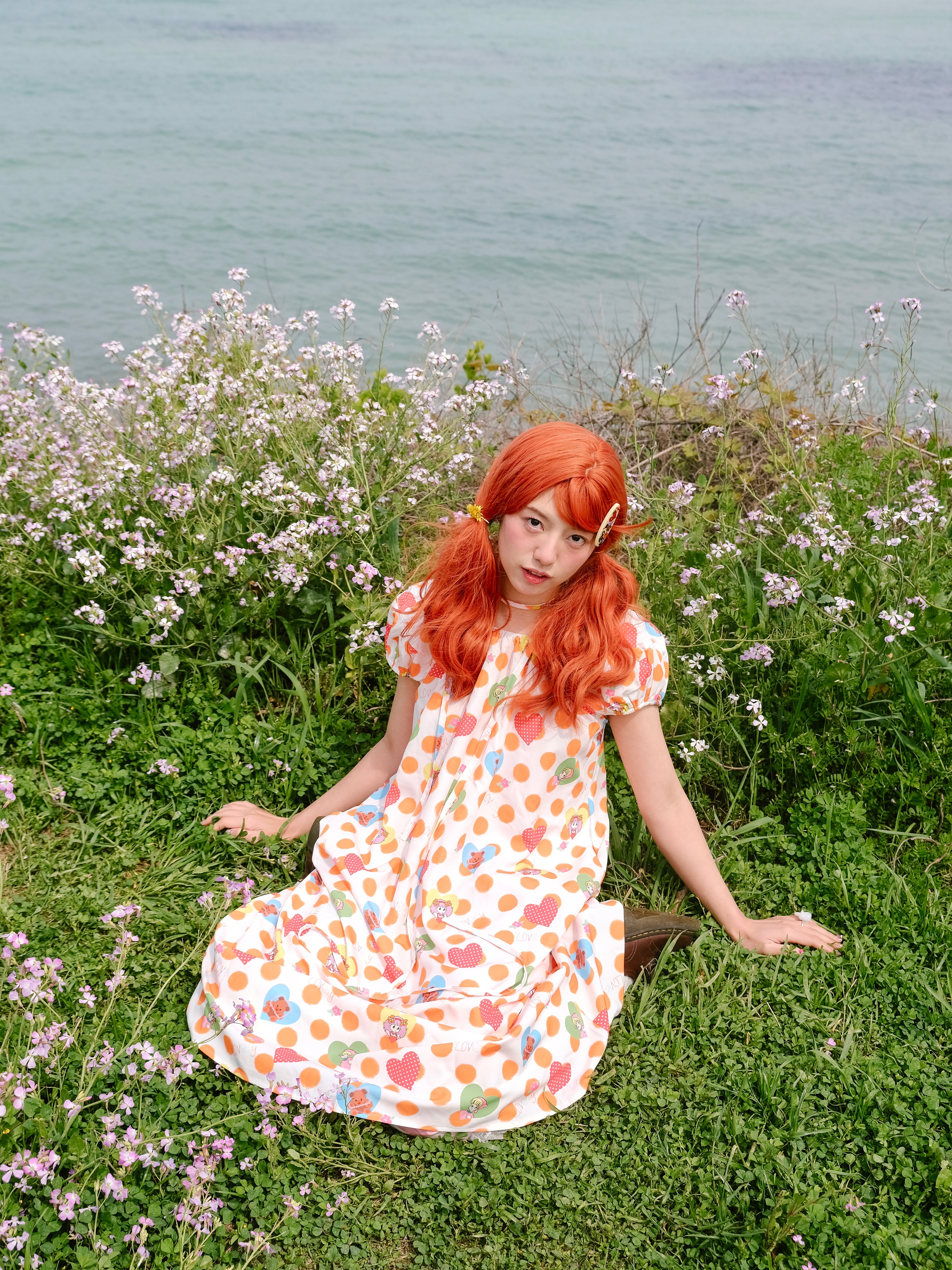 Kaixin Hostel Heart & Dot Print Puff Sleeve Maxi Dress