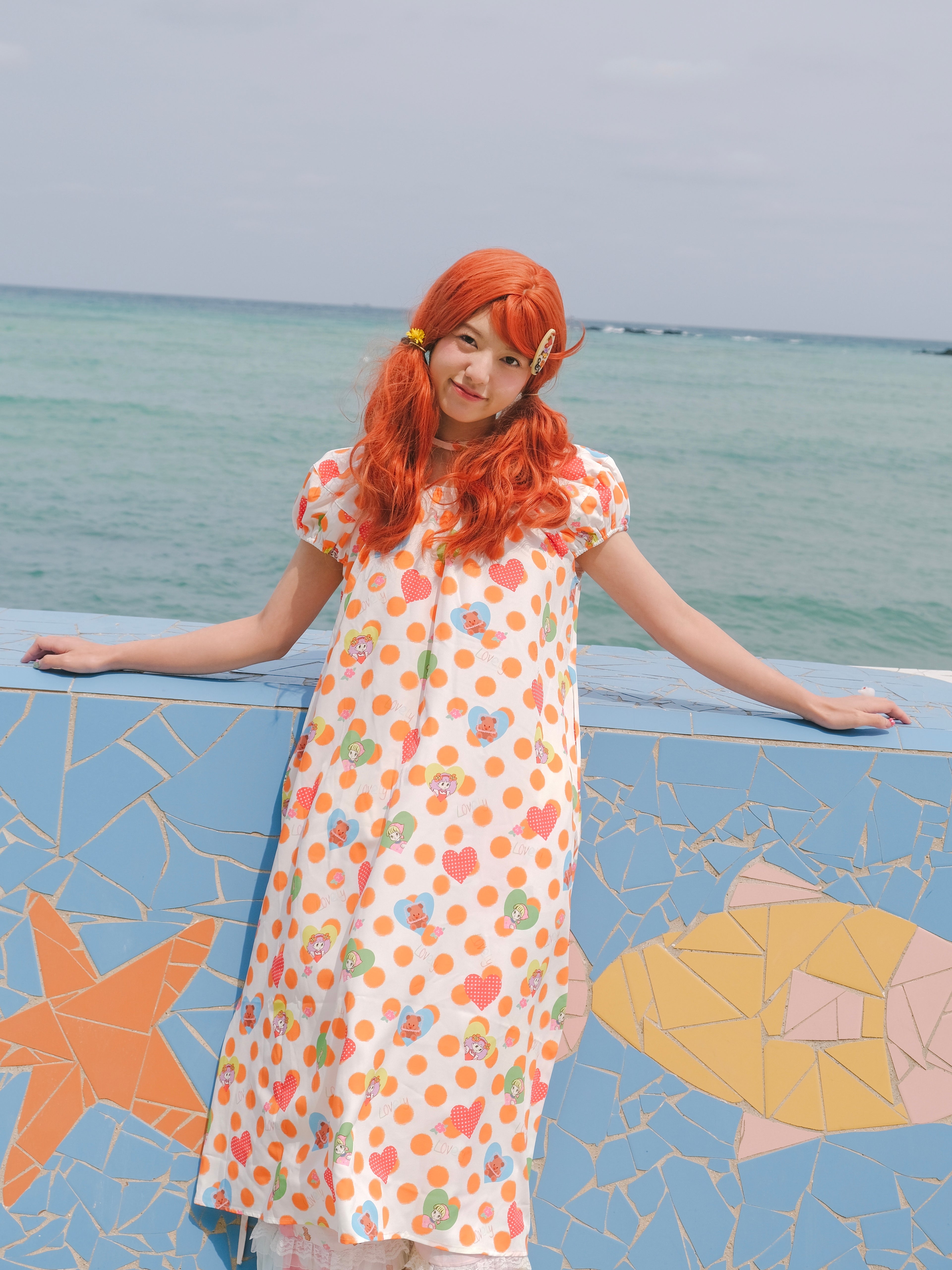 Kaixin Hostel Heart & Dot Print Puff Sleeve Maxi Dress