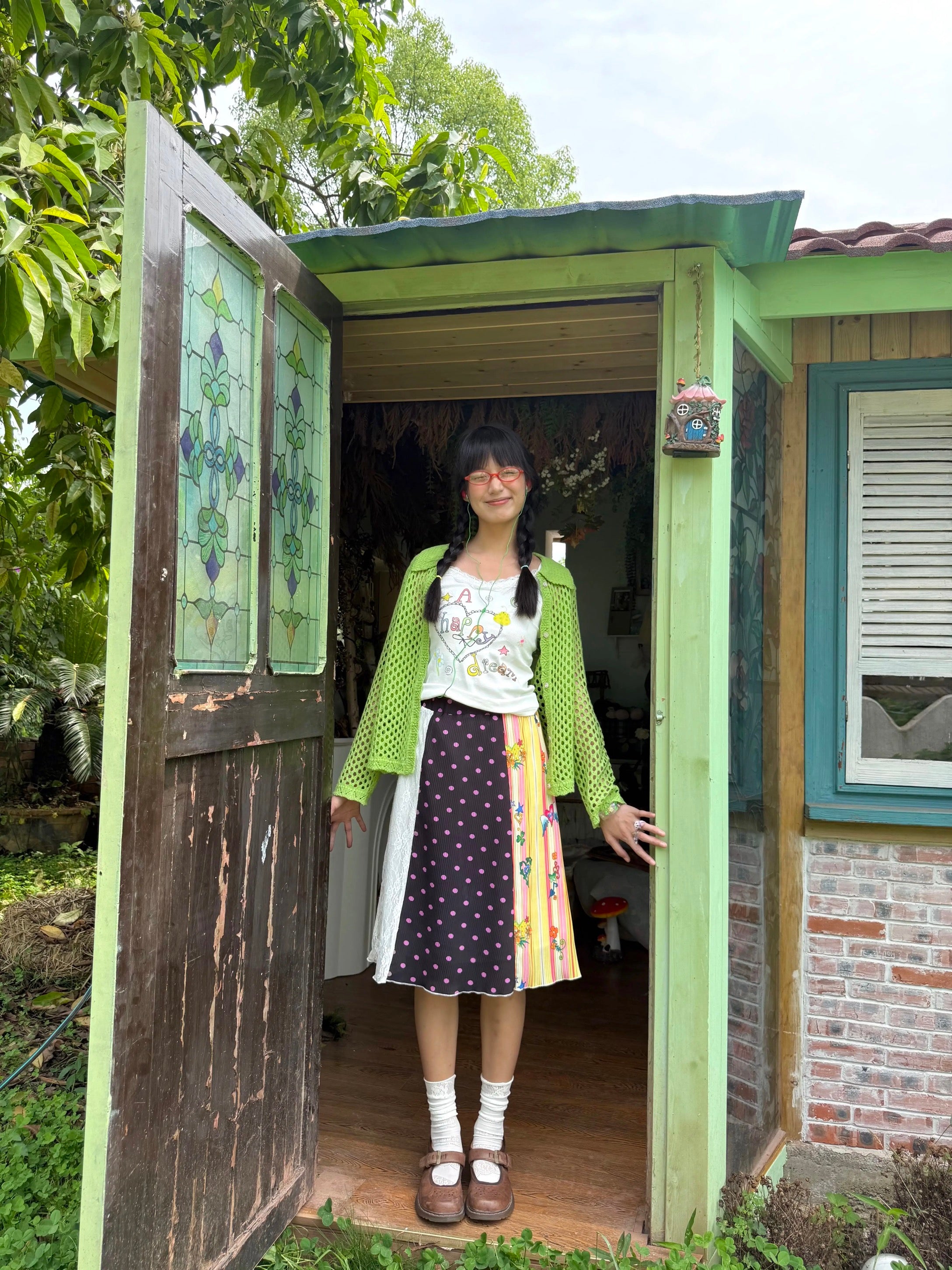 Kaixin Hostel x Octopus Grass 2025 Lace Print Pleated Skirt