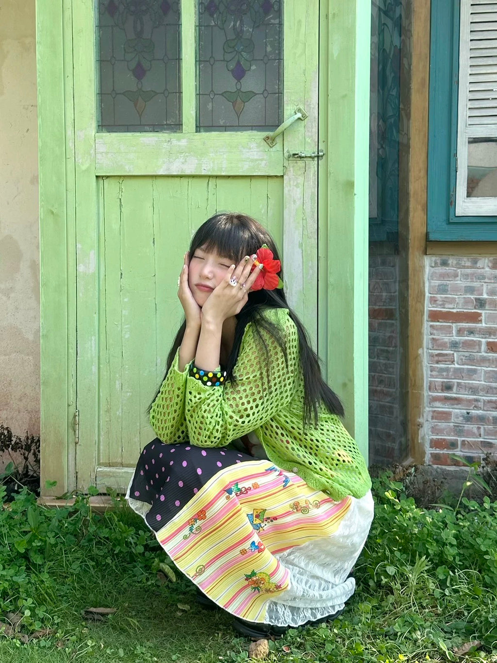 Kaixin Hostel x Octopus Grass 2025 Lace Print Pleated Skirt