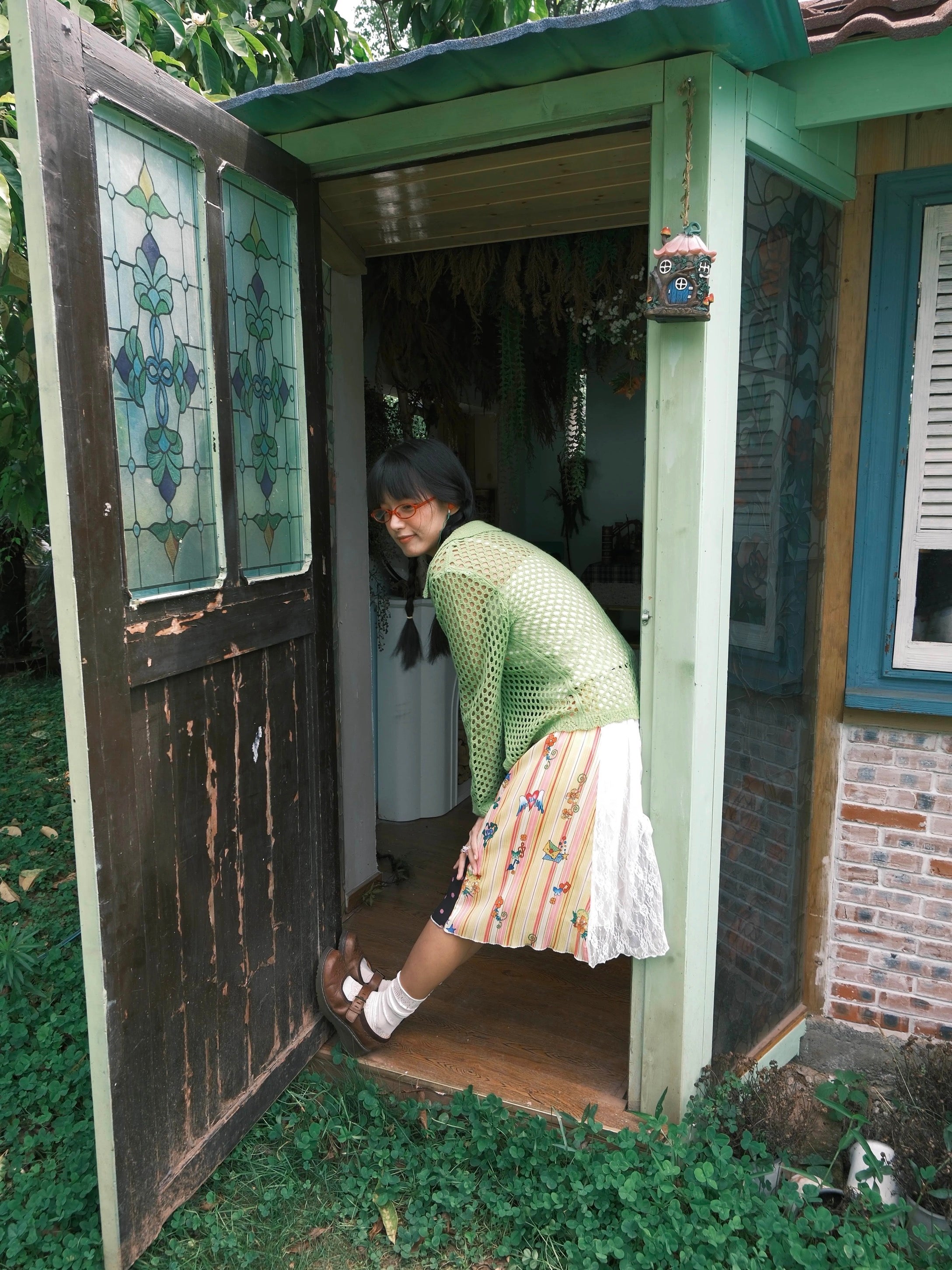 Kaixin Hostel x Octopus Grass 2025 Lace Print Pleated Skirt