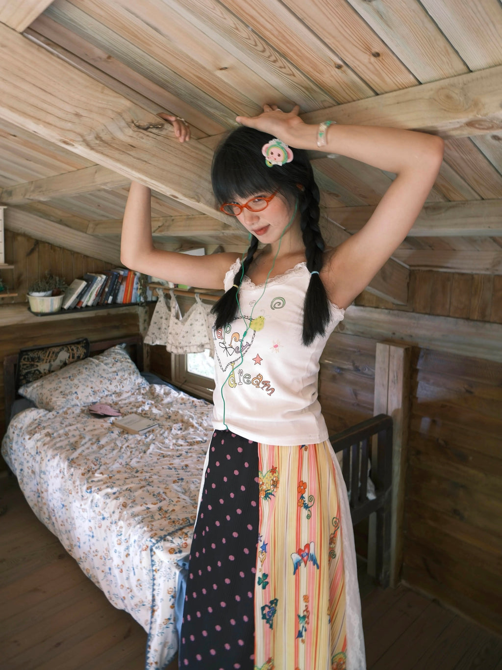 Kaixin Hostel x Octopus Grass 2025 Lace Print Pleated Skirt