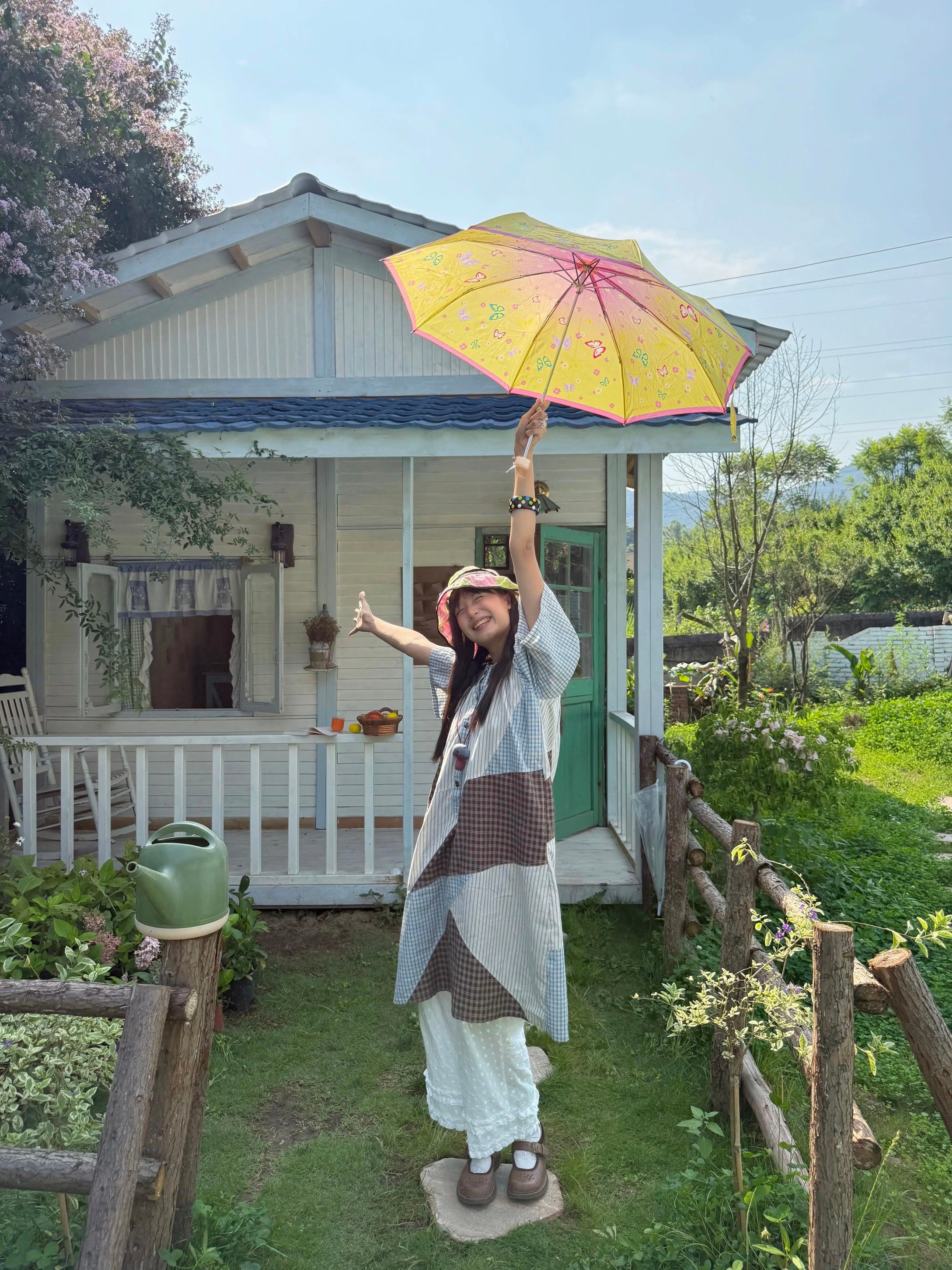 Kaixin Hostel 2025SS Patchwork Gingham Embroidery Dress