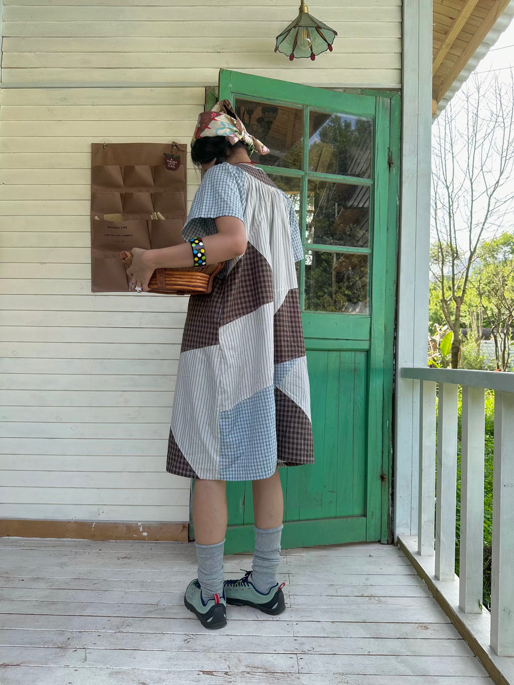 Kaixin Hostel 2025SS Patchwork Gingham Embroidery Dress