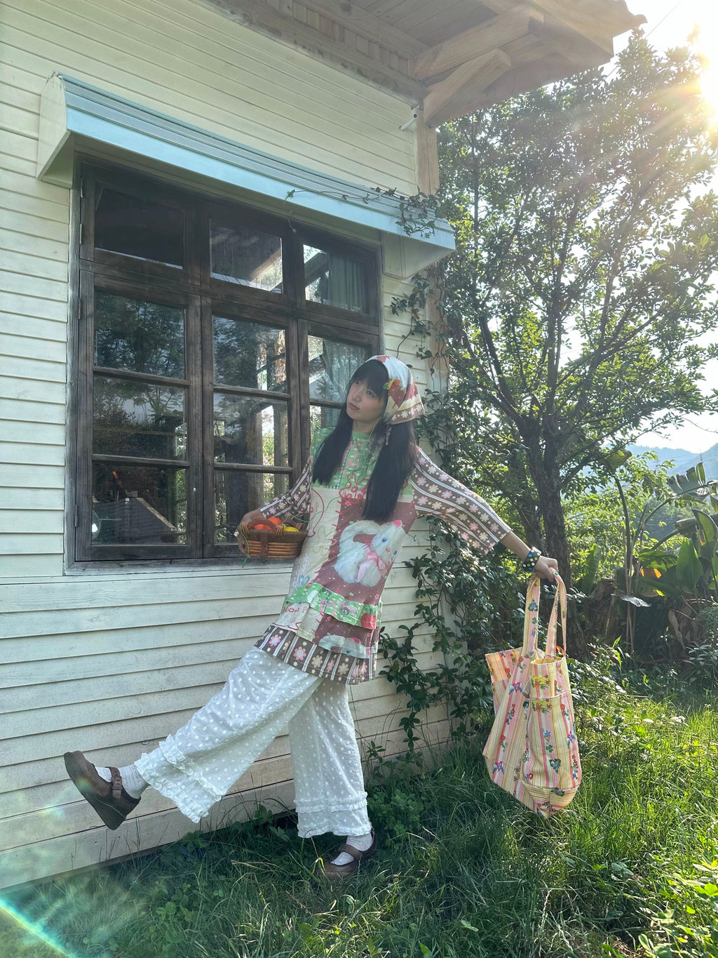 Kaixin Hostel 2025SS Cat Color-Block Tiered T-Shirt Dress