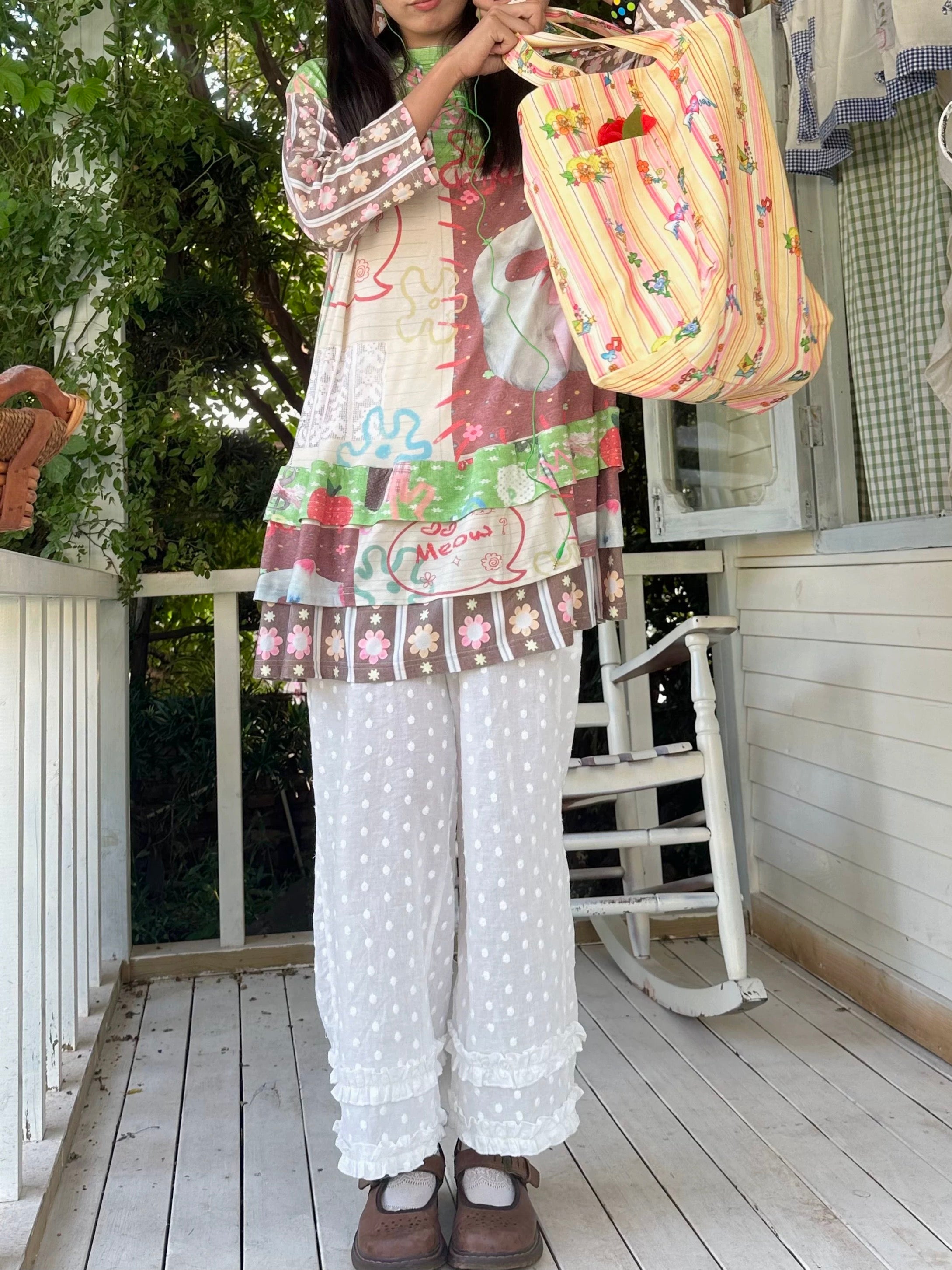 Kaixin Hostel 2025SS Cat Color-Block Tiered T-Shirt Dress