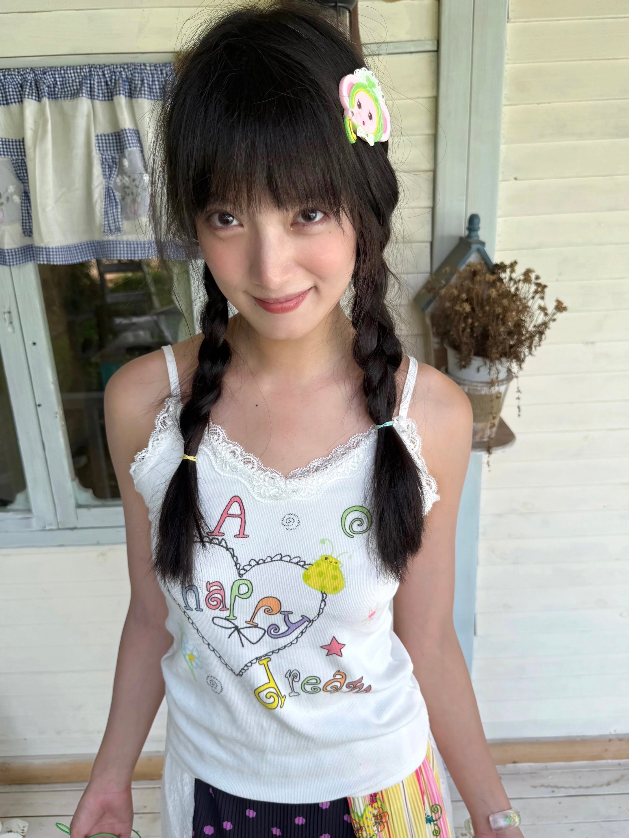 Kaixin Hostel 2025SS Letter Graphic Lace Camisole