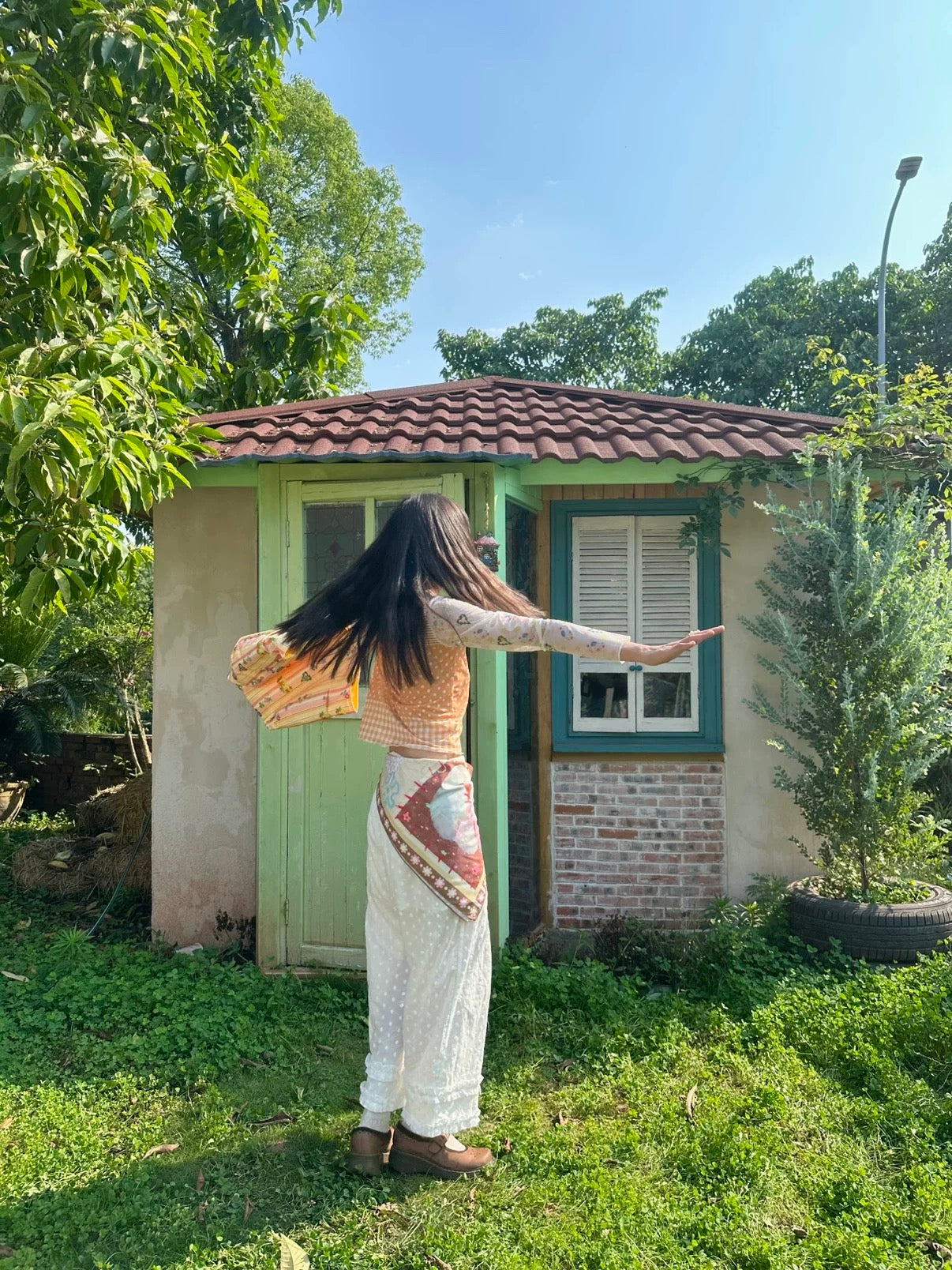 Kaixin Hostel x Octopus Grass 2025 Floral Print Mesh Long Sleeve Top