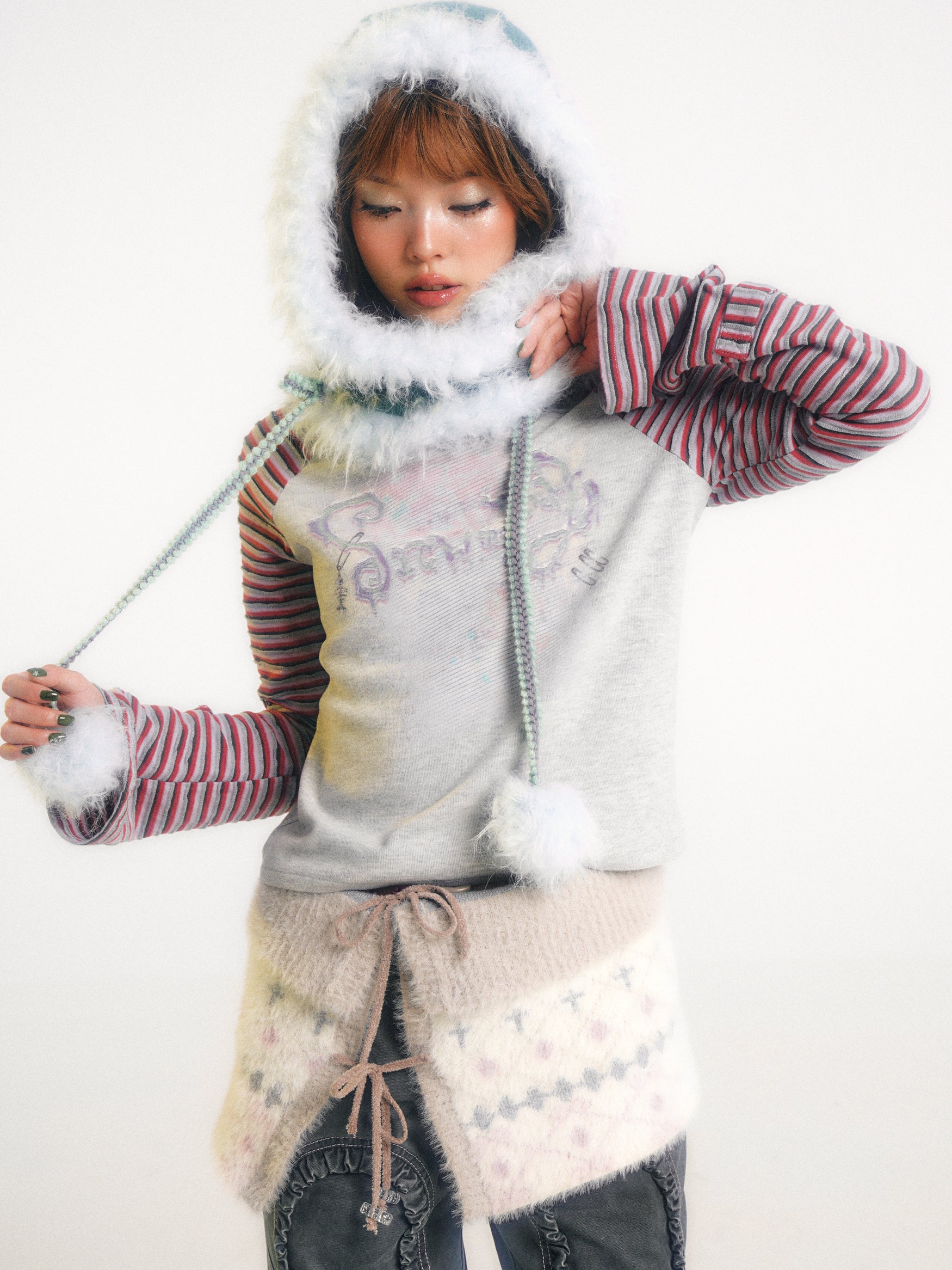 SassyLove Knit Pom-Pom Earflap & Scarf