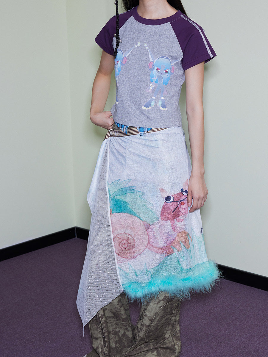 Lounge Sheer Apron Skirt with Detachable Fur