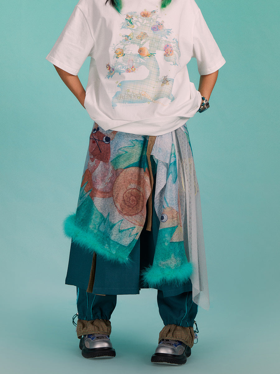 Lounge Sheer Apron Skirt with Detachable Fur